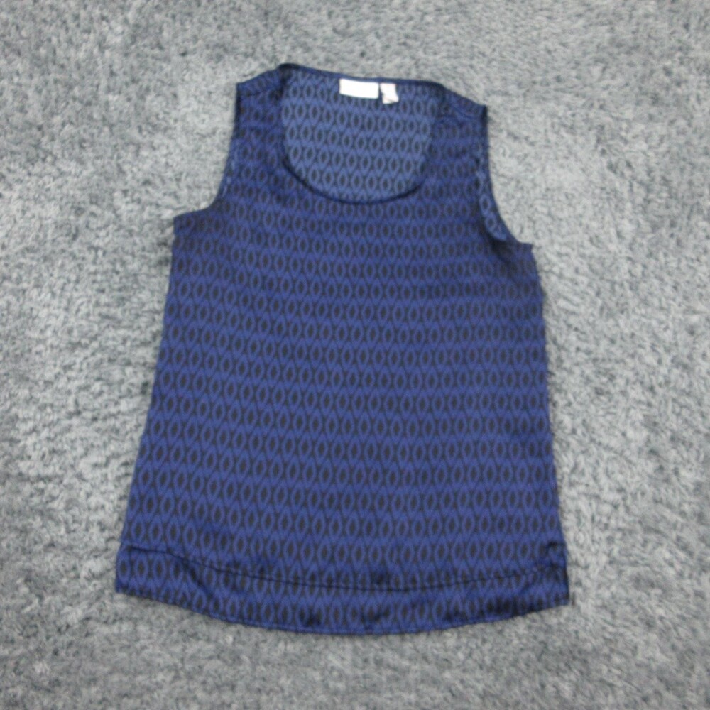 Chicos Tank Top Womens Medium Sleeveless Blouse Ikat Print Polyester Blue Black